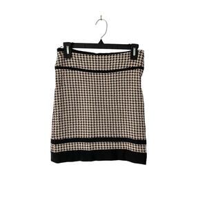 Laurel By Escada Houndstooth Black Tan Stretchy Mini Skirt size 2